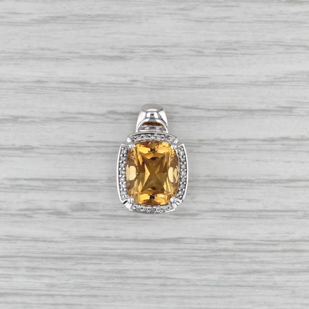 5.16ctw Cushion Citrine Diamond Halo Pendant 14k White Gold