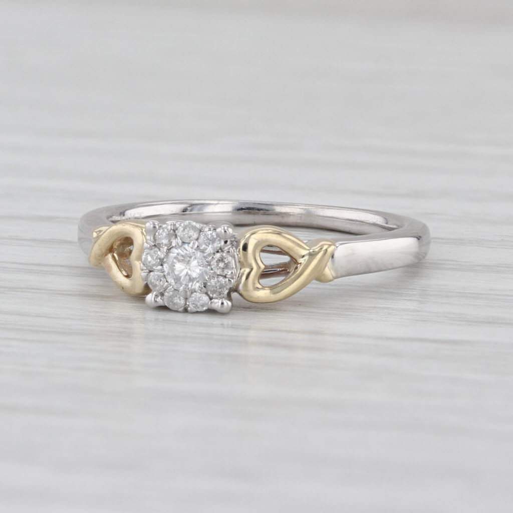 0.15ctw Diamond Halo Engagement Ring 10k White Yellow Gold Size 7 Heart Accents