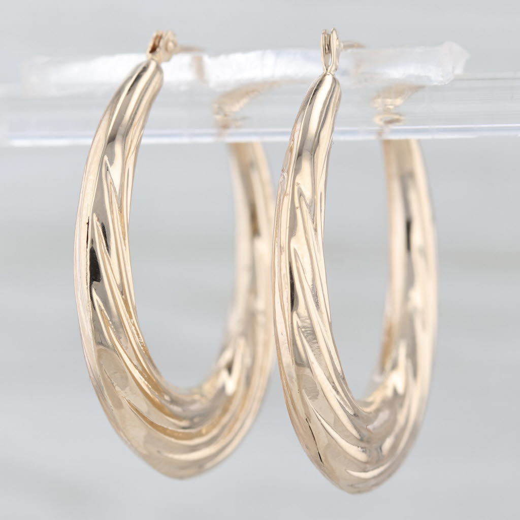 Woven Hoop Earrings 14k Yellow Gold Snap Top Hoops
