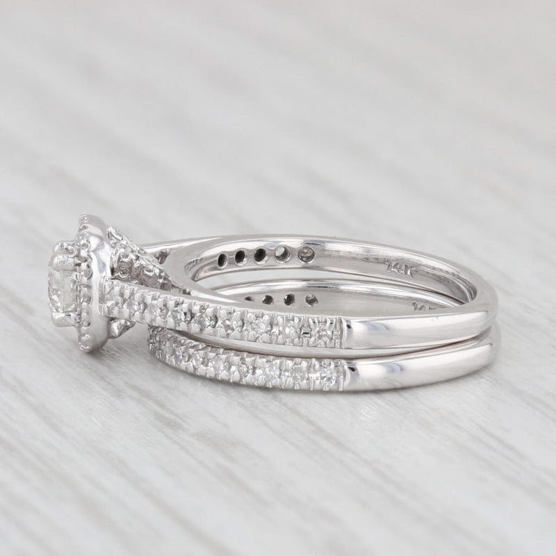 0.32ctw Round Diamond Halo Engagement Ring Wedding Band Set 14k White Gold