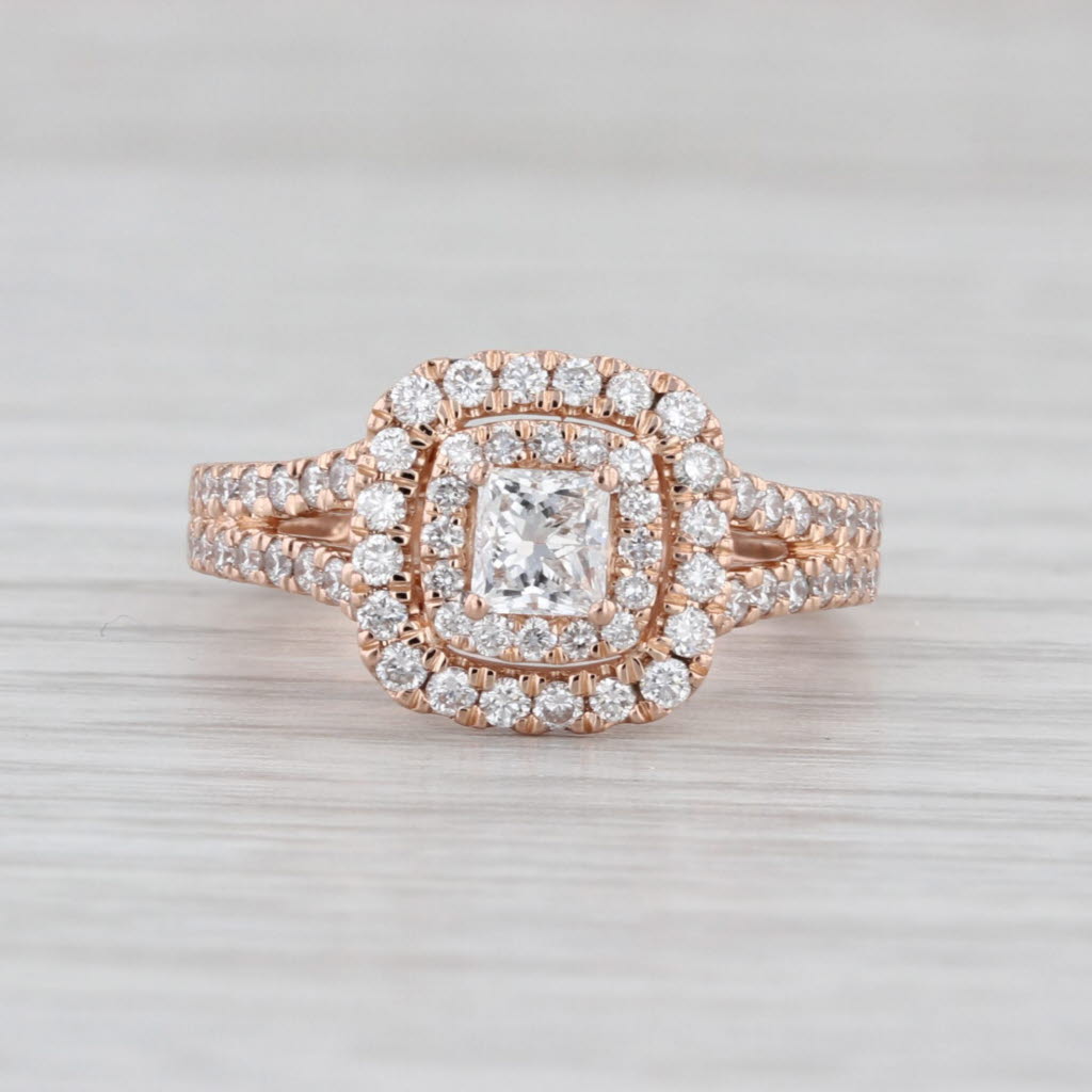0.95ctw Lab Grown Princess Diamond Halo Engagement Ring 14k Rose Gold Size 5