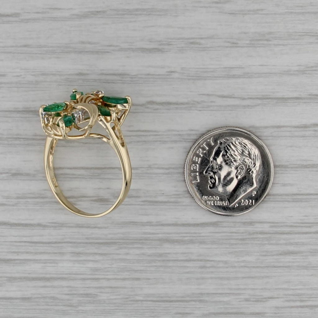 1.22ctw Emerald Diamond Flower Cluster Cocktail Ring 14k Yellow Gold Size 7.25