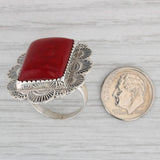 Gray Vintage Southwestern Red Resin Statement Ring Sterling Silver Size 7.25