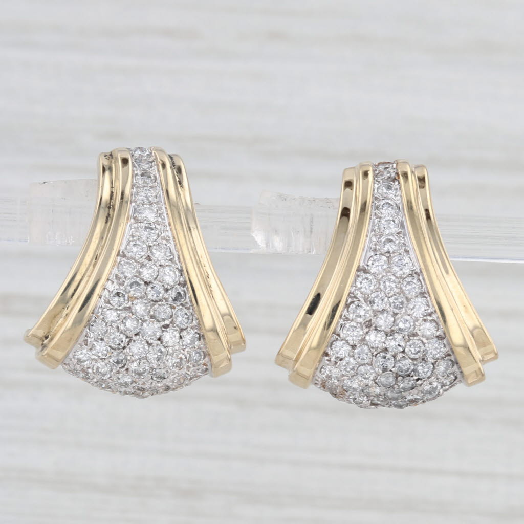 Light Gray 2ctw Diamond J-Hook Tapering Drop Earrings 14k Yellow White Gold