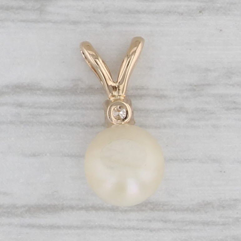 Gray Vintage Cultured Pearl Diamond Small Drop Pendant 14k Yellow Gold