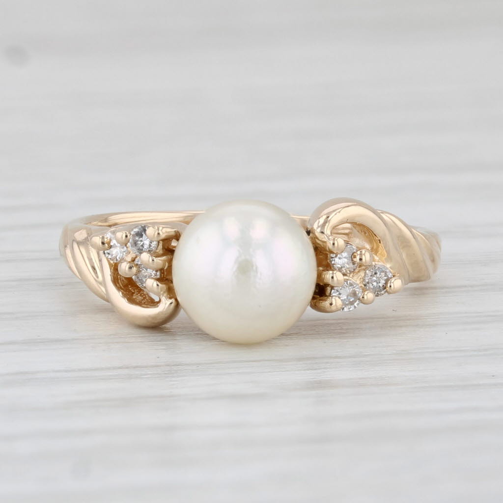 Light Gray Cultured Pearl Diamond Ring 14k Yellow Gold Size 4.75