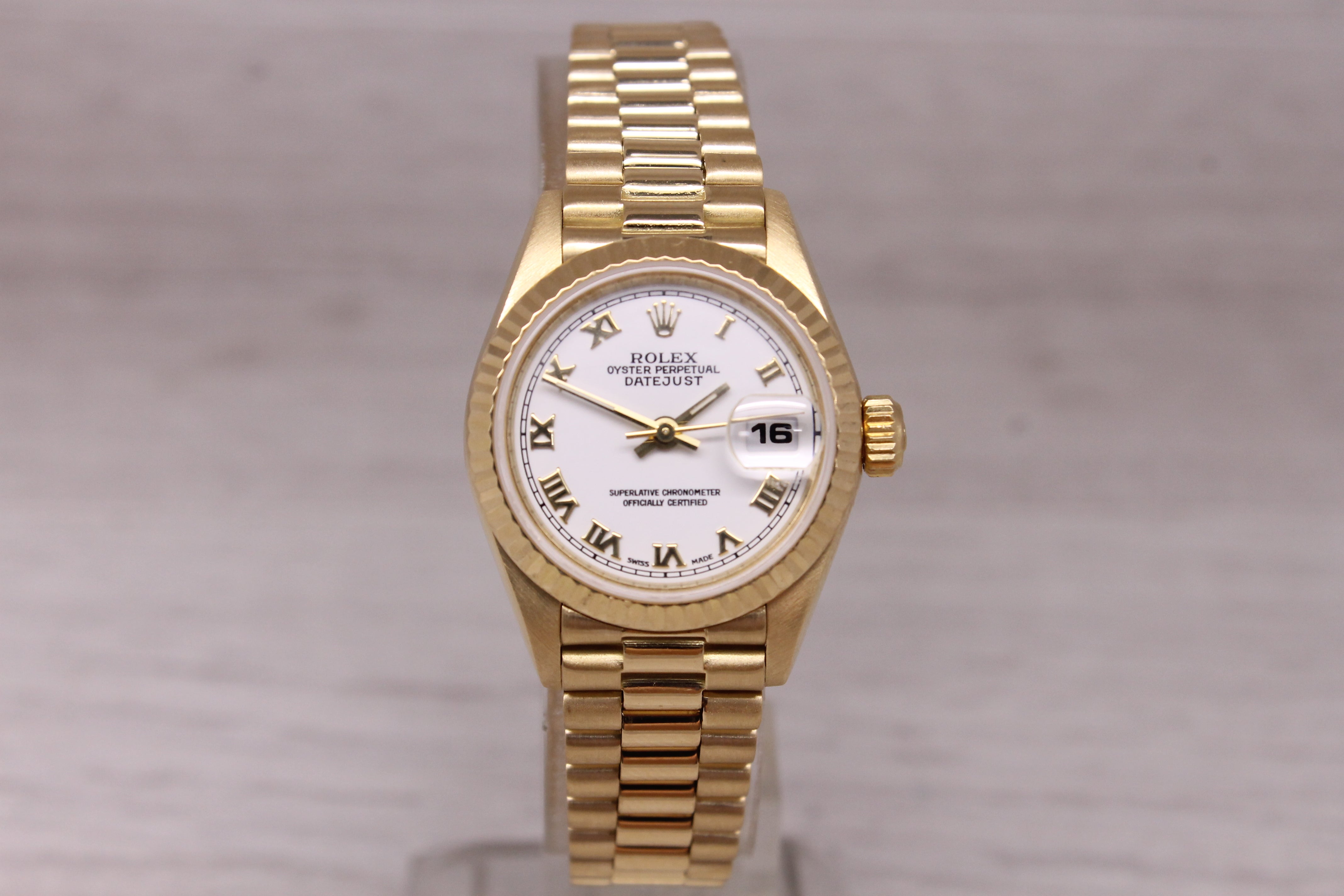 Vintage 1985 Rolex Datejust 69178 Ladies 26mm 18k Yellow Gold President Watch