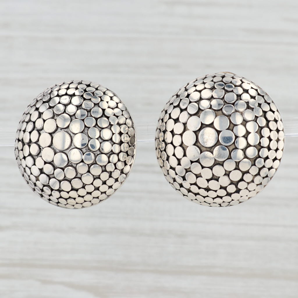 Light Gray Vintage John Hardy Dots Button Statement Earrings Sterling Silver Clip On