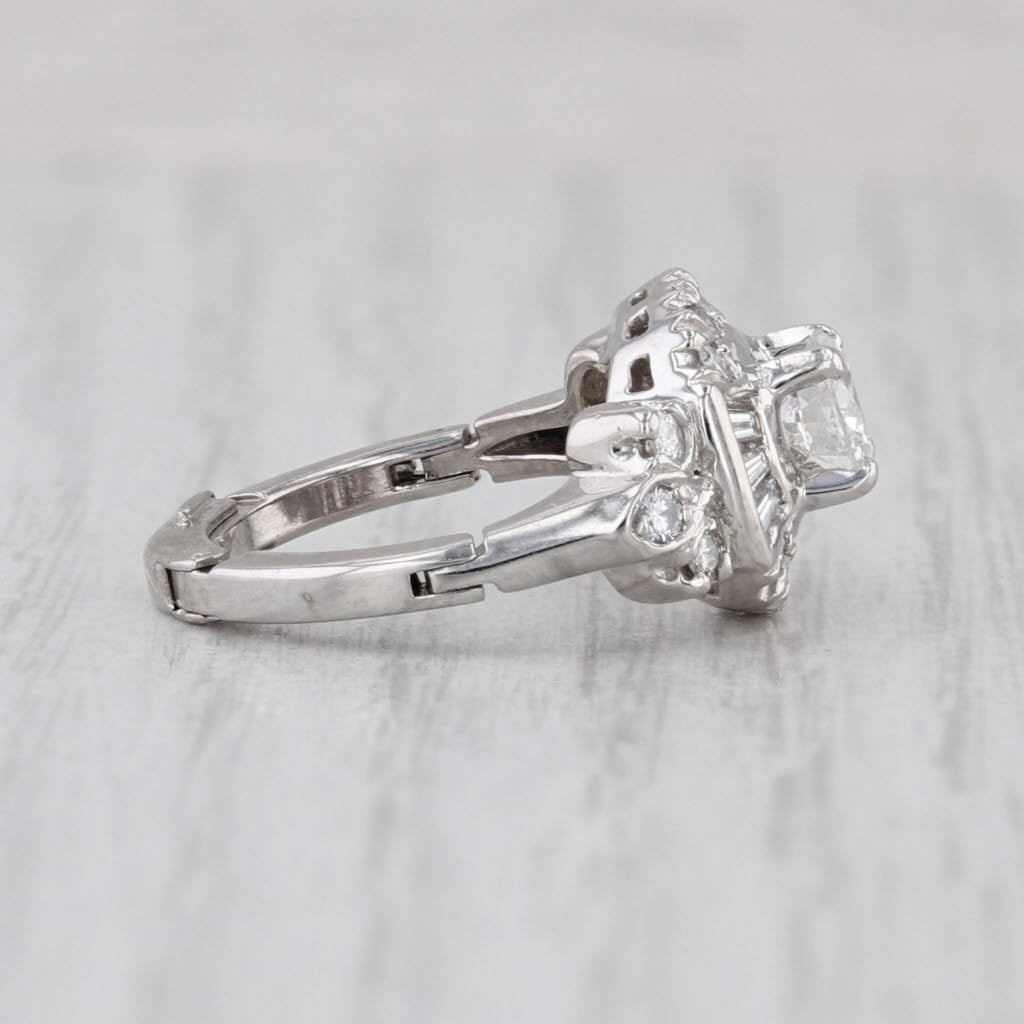 Vintage 0.94ctw Diamond Engagement Ring Platinum Size 3.5 Arthritic Shank