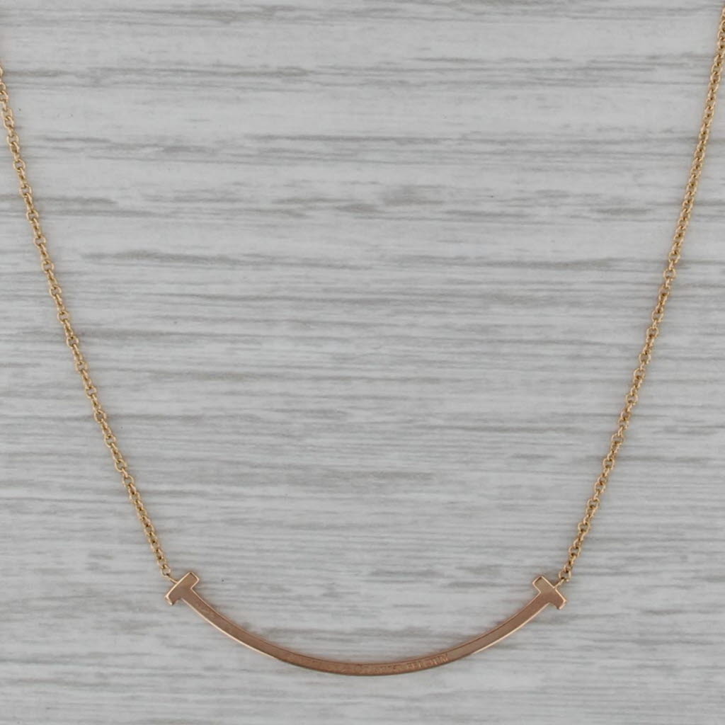 Tiffany 0.20ctw Diamond T Smile Necklace w/ Pouch 18k Rose Gold Cable Chain
