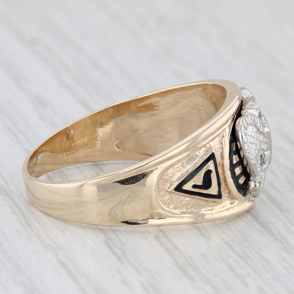 Light Gray Scottish Rite Masonic Ring 10k Gold Diamond 32nd 14th Degree Size 12.5