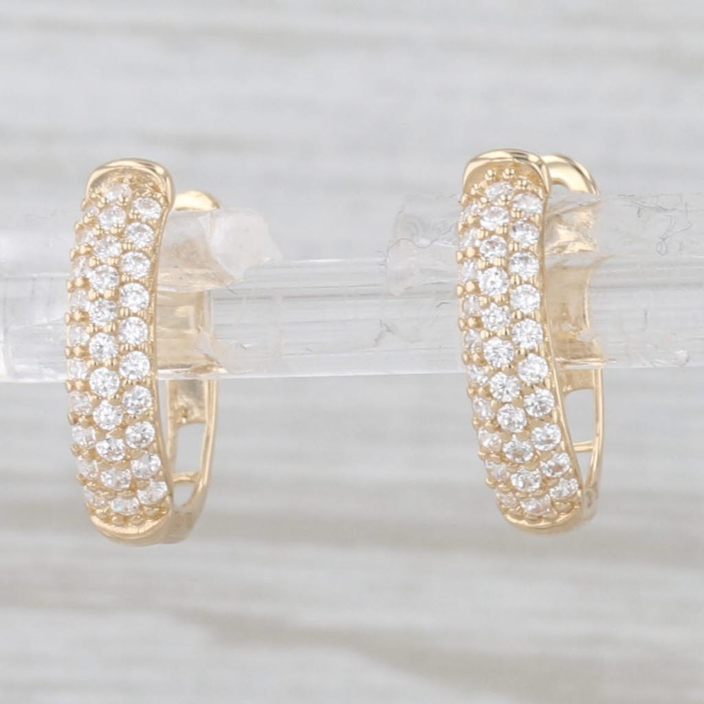 Light Gray New 0.24ctw Cubic Zirconias Oval Hoop Earrings 14k Yellow Gold Snap Top Hoops