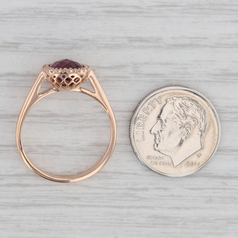 New Rhodolite Garnet Diamond Halo Ring 18k Rose Gold Size 6.5 Engagement