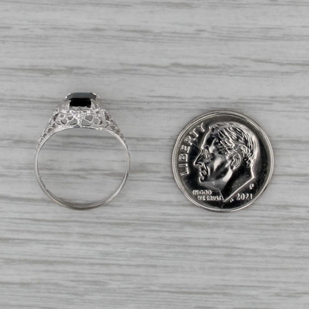 Art Deco 1.40ctw Blue Sapphire Solitaire 14k White Gold Filigree Size 4.5