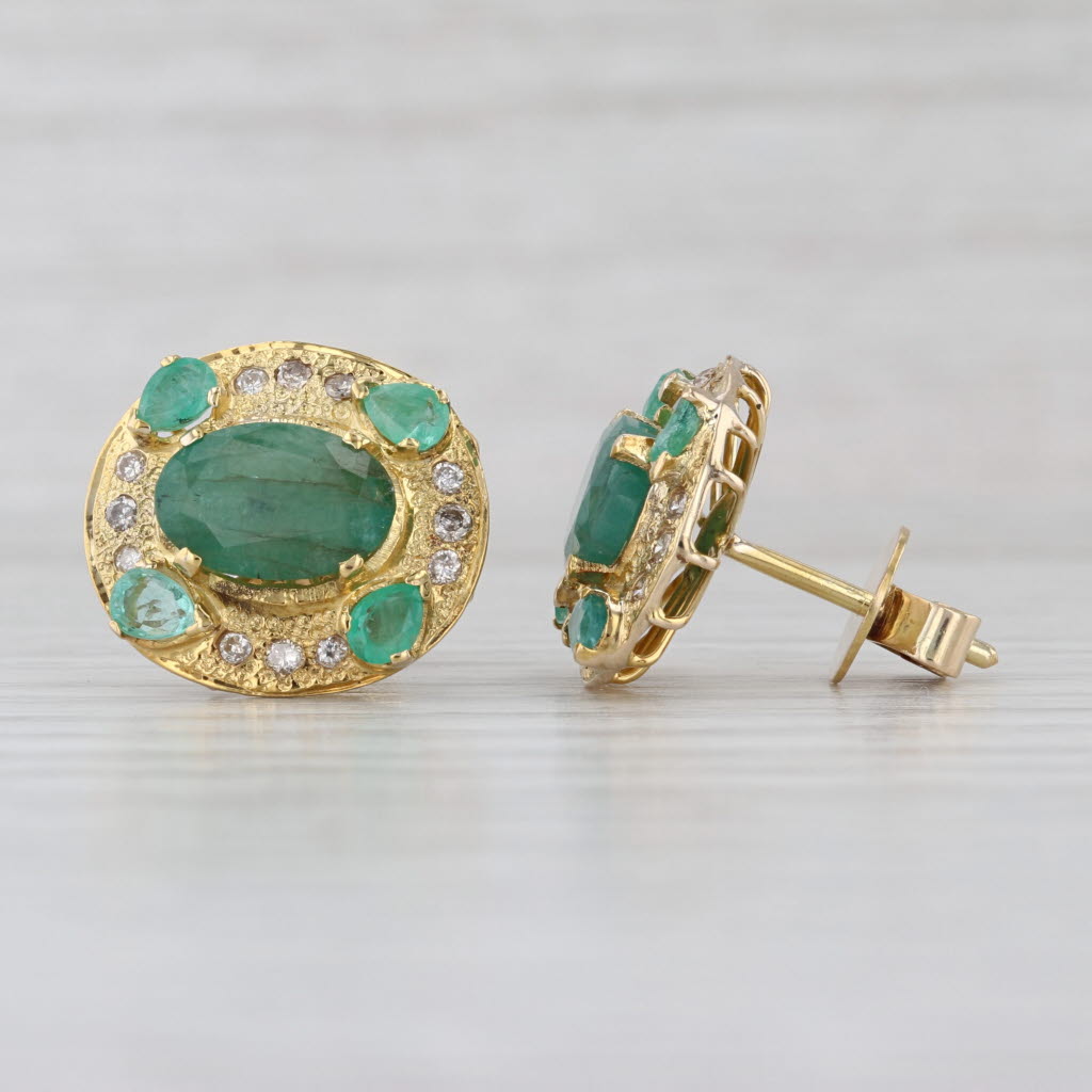 4.94ctw Emerald Diamond Stud Earrings 14k Yellow Gold Large Oval Studs