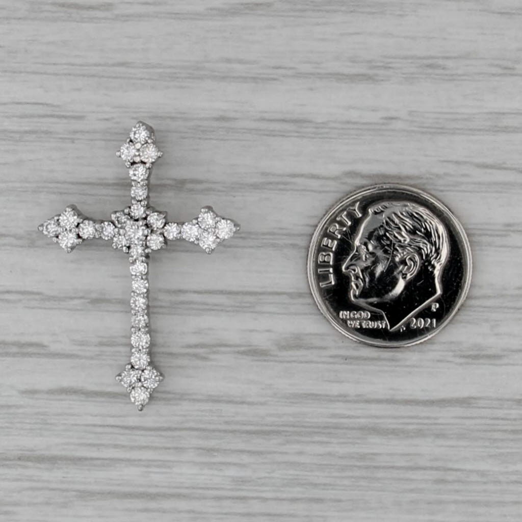 0.85ctw Fancy Diamond Cross Pendant 14k White Gold Floating Drop