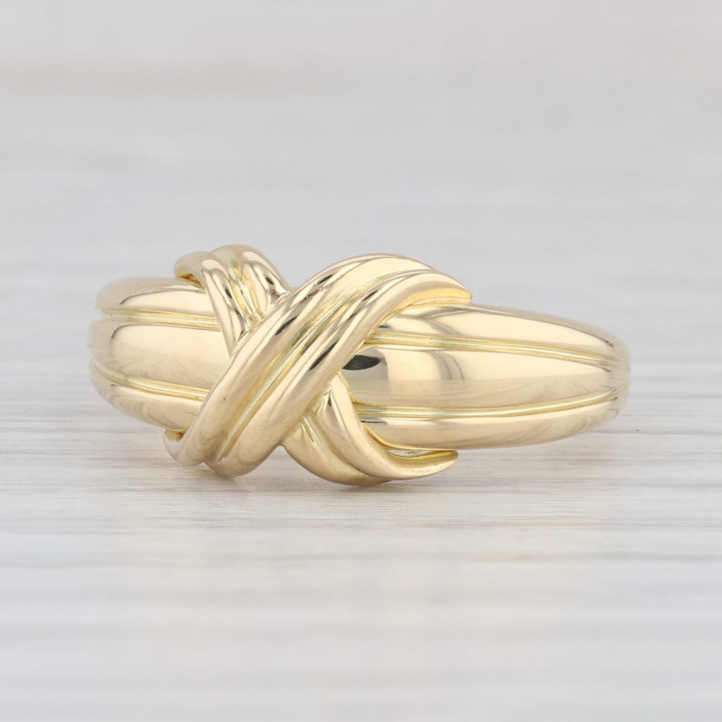 Light Gray Tiffany & Co Signature Love Knot 18k Yellow Gold Size 8.75