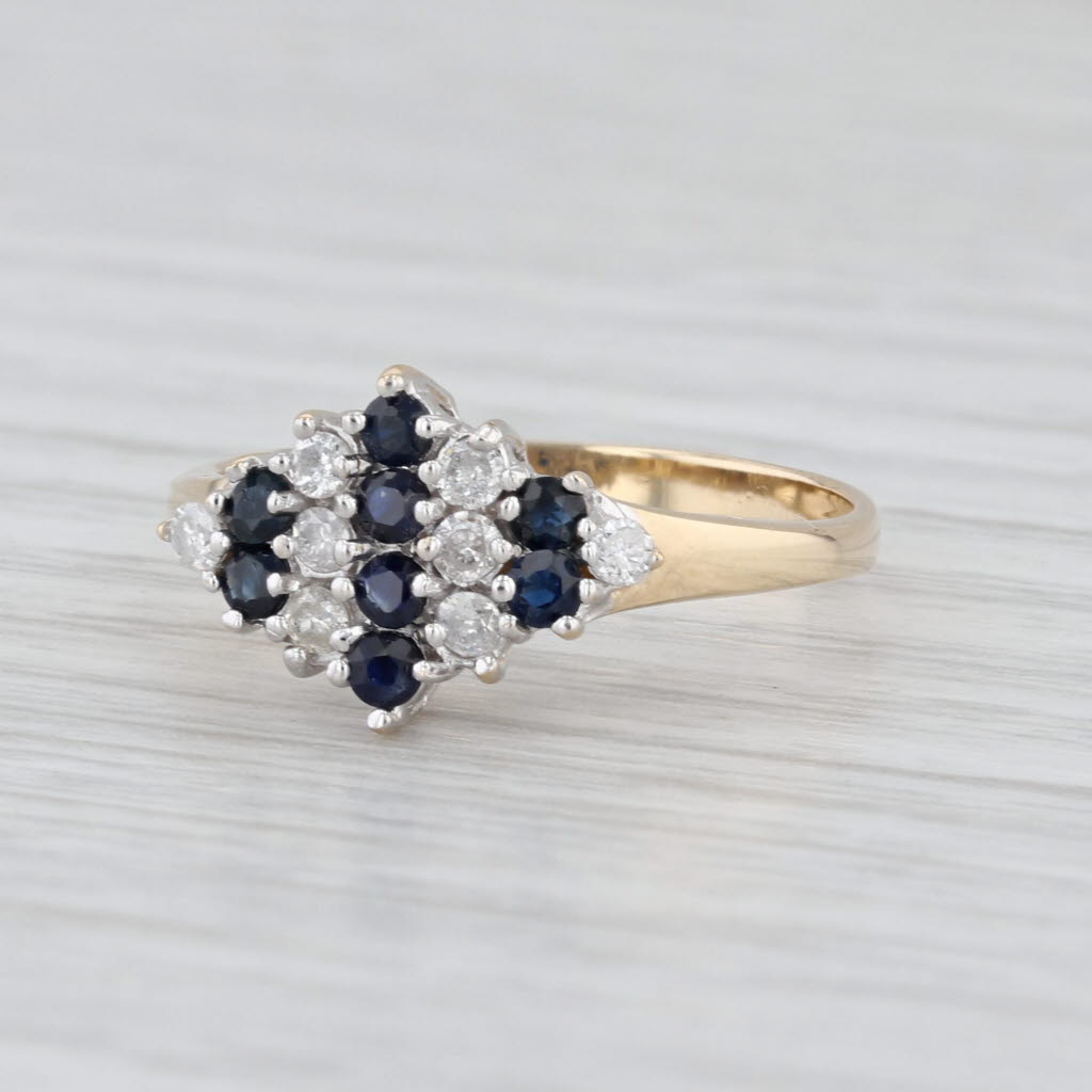 0.47ctw Blue Sapphire Diamond Cluster Ring 14k Yellow Gold Size 7