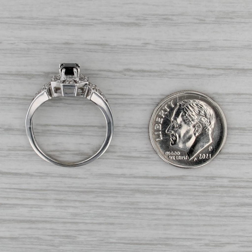 0.72ctw Emerald Cut Sapphire Diamond Halo Ring 10k White Gold Size 6