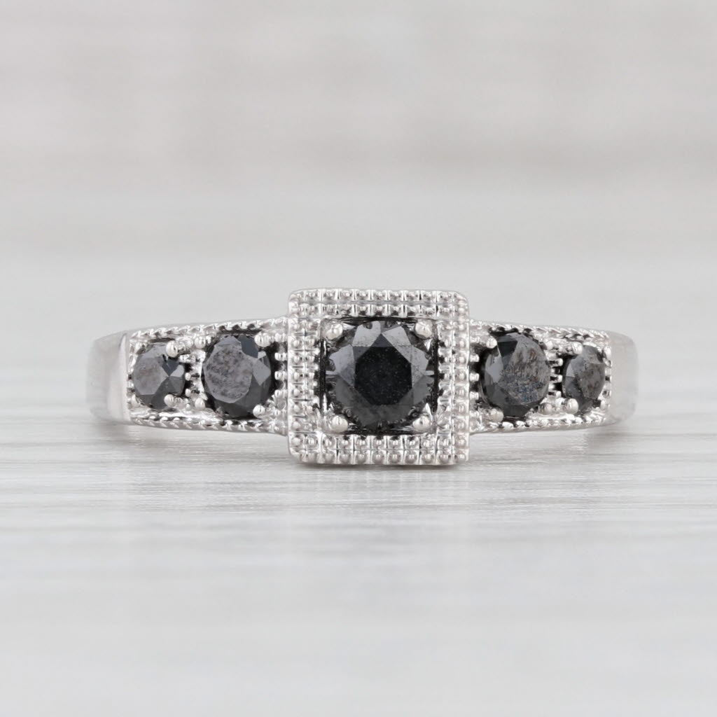 Light Gray 0.57ctw Black Diamond Engagement Ring 10k White Gold Engagement Size 7.25