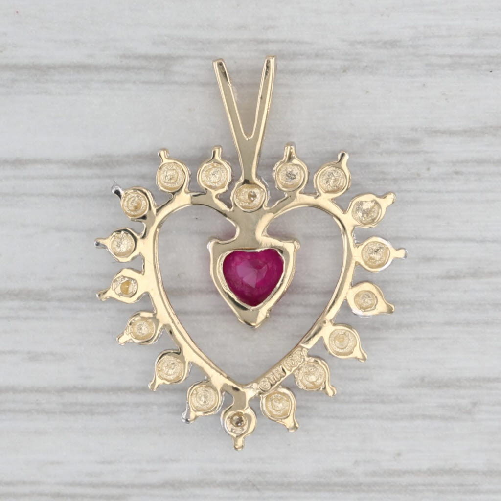 Lab Created Ruby Diamond Framed Open Heart Pendant 10k Yellow Gold