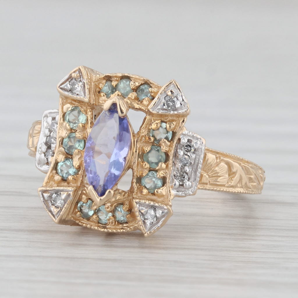 Light Gray Marquise Tanzanite Diamond Chrysoberyl Ring 14k Yellow Gold Size 7