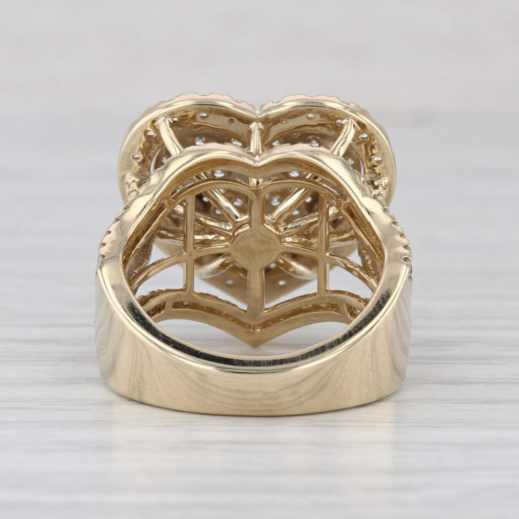 3ctw Pave Diamond Heart Halo Cocktail Ring 10k Yellow Gold Size 8