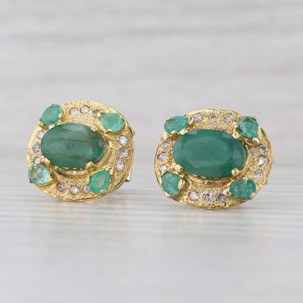 4.94ctw Emerald Diamond Stud Earrings 14k Yellow Gold Large Oval Studs