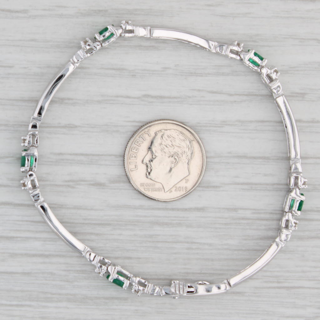 Gray 1.40ctw Emerald Diamond Bar Link Bracelet 10k White Gold 7"