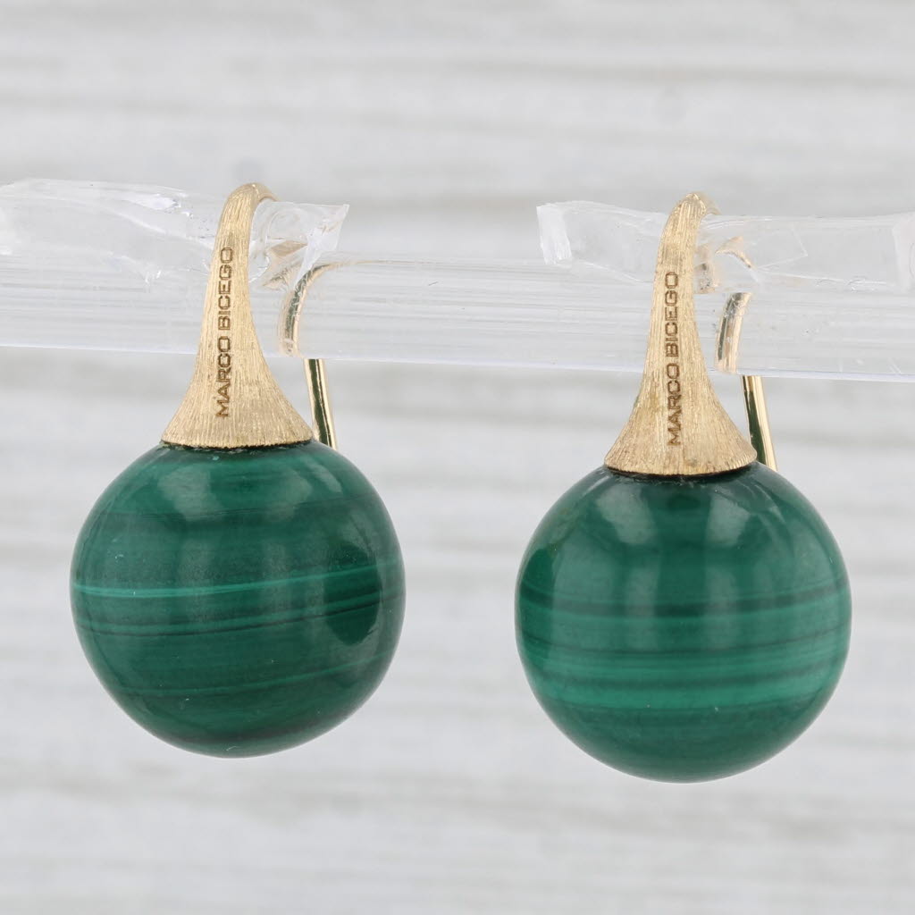 Light Gray Marco Bicego Africa Green Malachite Bead Drop Earrings 18k Gold Hook Posts