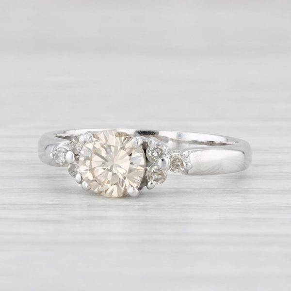0.85ctw Round Champagne Diamond Engagement Ring 14k White Gold Size 6