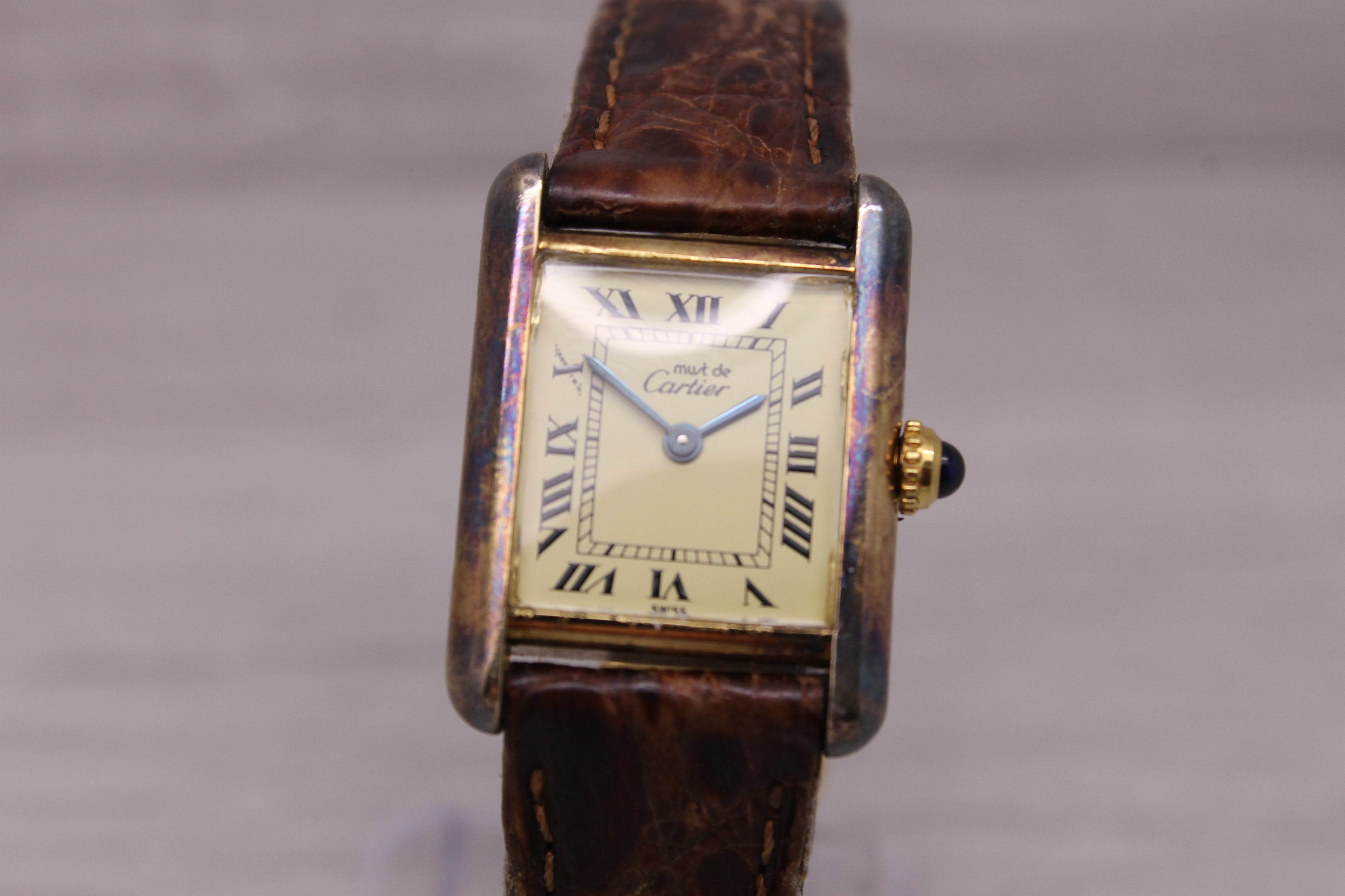 Rosy Brown Vintage Must de Cartier Paris Tank 1613 Ladies 925 Quartz Watch w Deployant Box