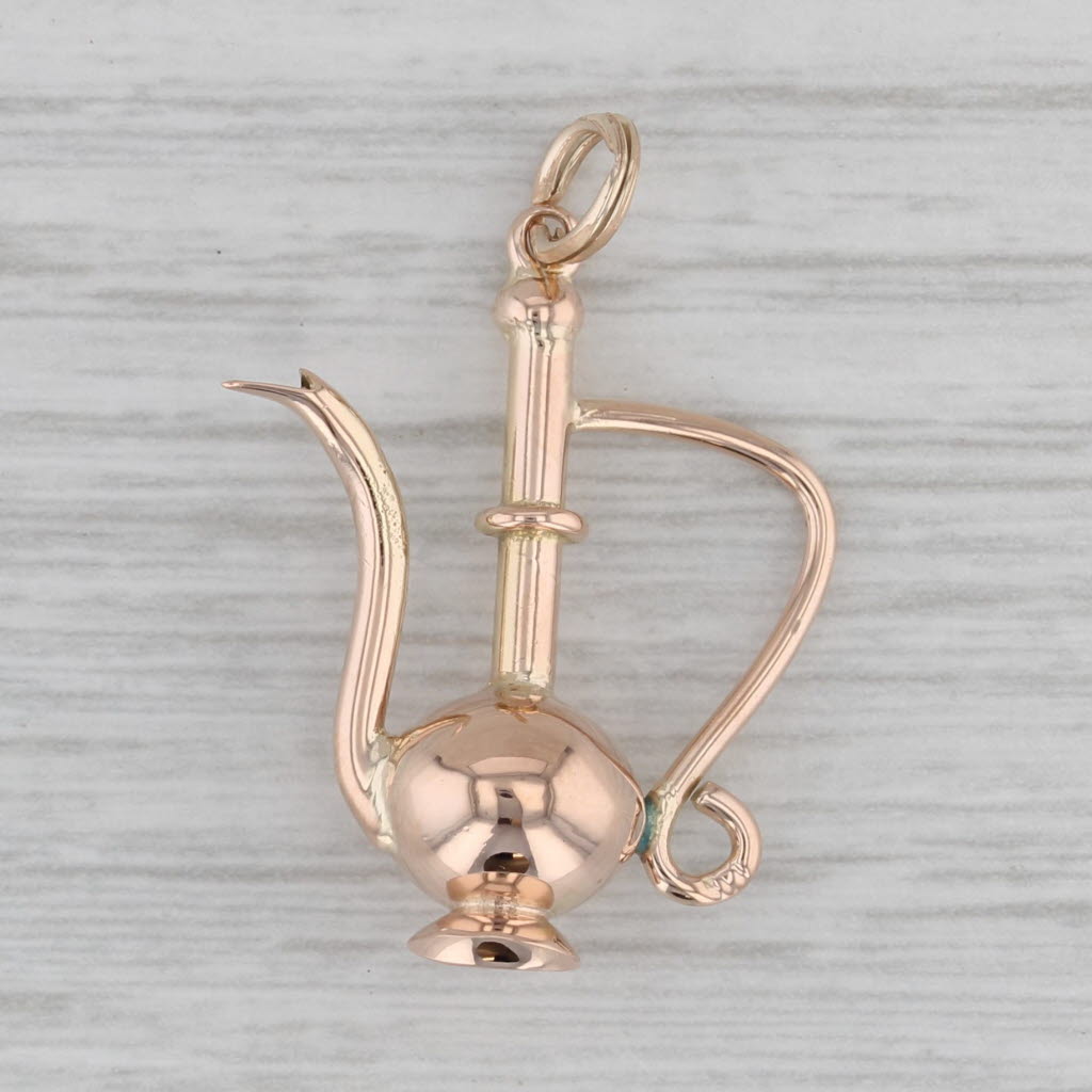 Gray Vintage Indian Teapot Coffee Pot Charm 14k Rose Gold 3D Pendant