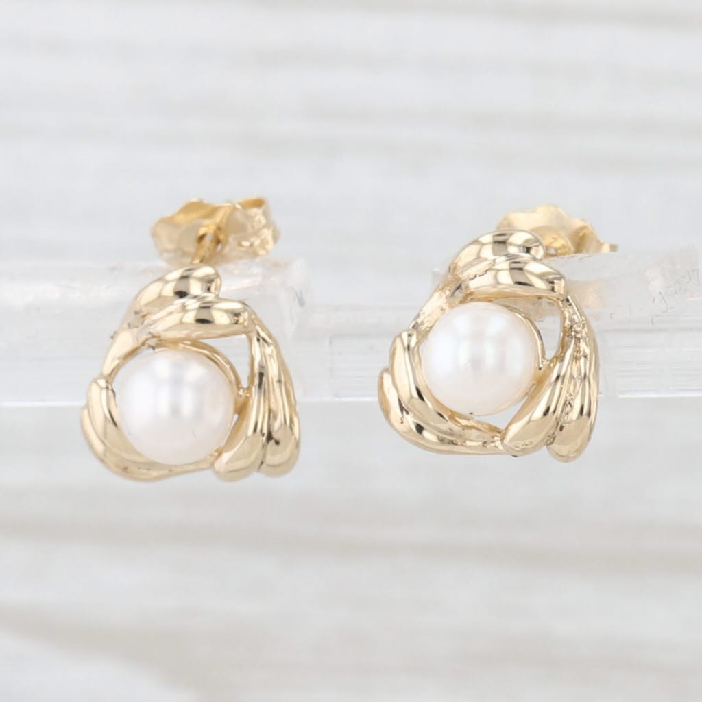 Light Gray 4.7mm Cultured Pearl Stud Earrings 14k Yellow Gold