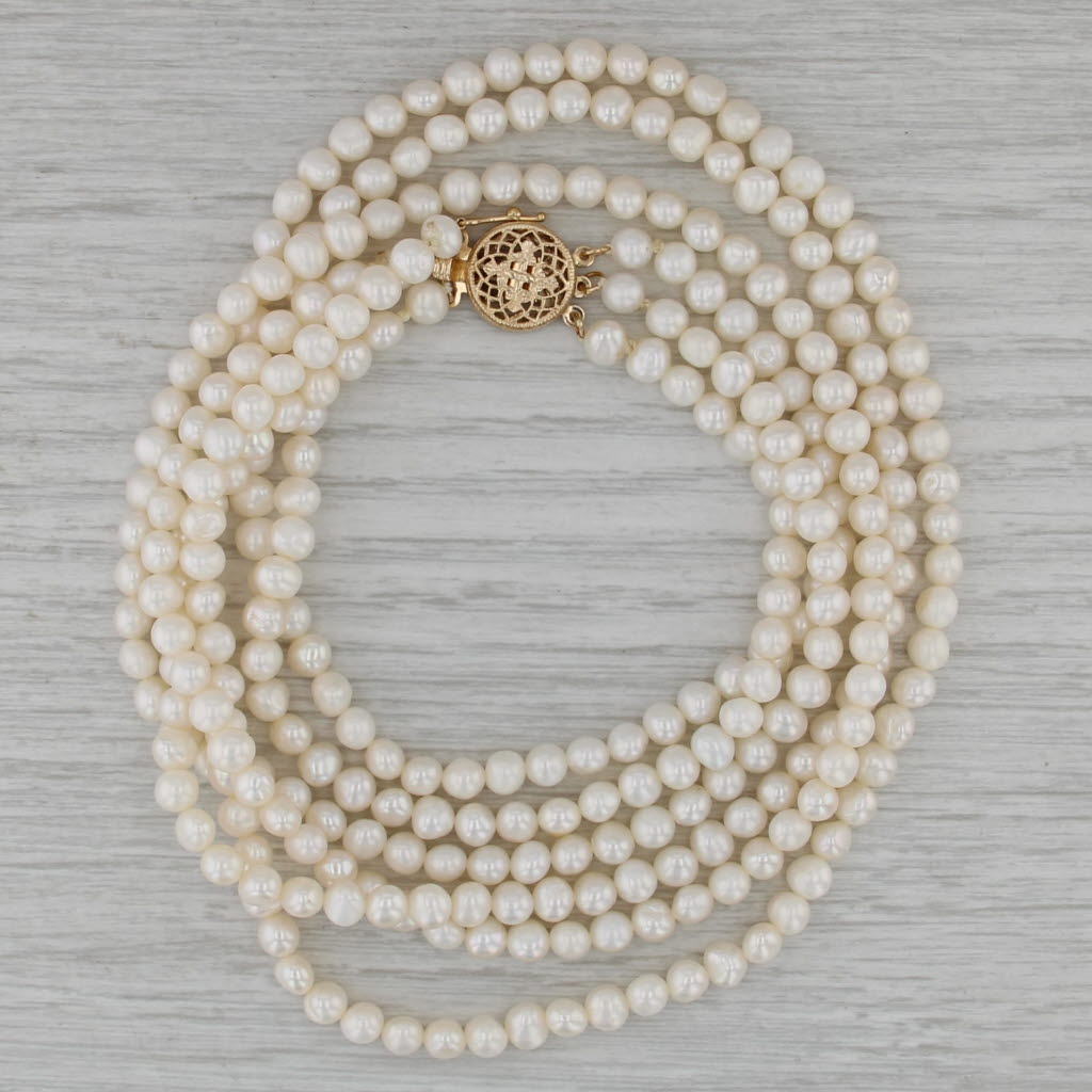 Freshwater Cultured Pearl 3-Strand Necklace 14k Gold Clasp 17.25"