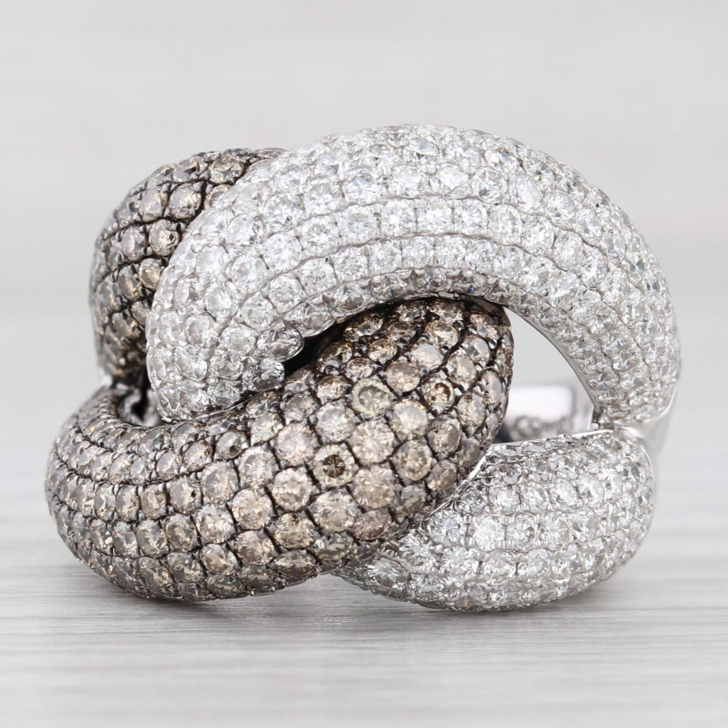 5ctw White Champagne Diamond Knot Cocktail Ring 18k White Gold Size 7