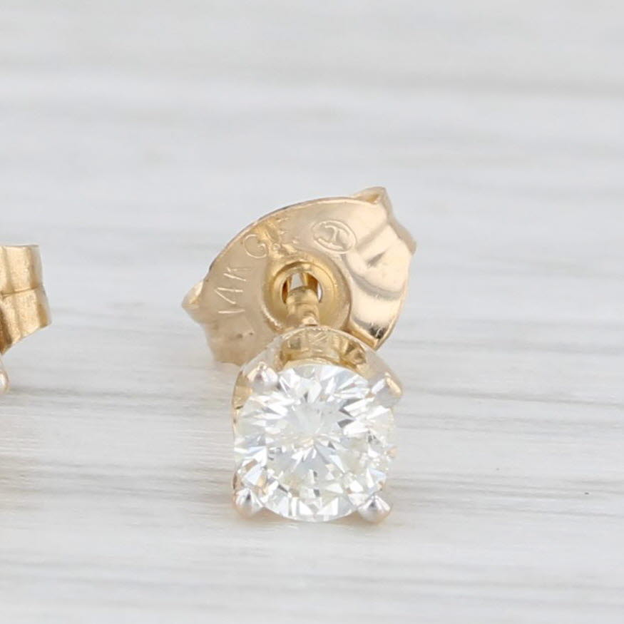 Light Gray 0.40ctw Diamond Stud Earrings 14k Yellow Gold Round Solitaire Studs