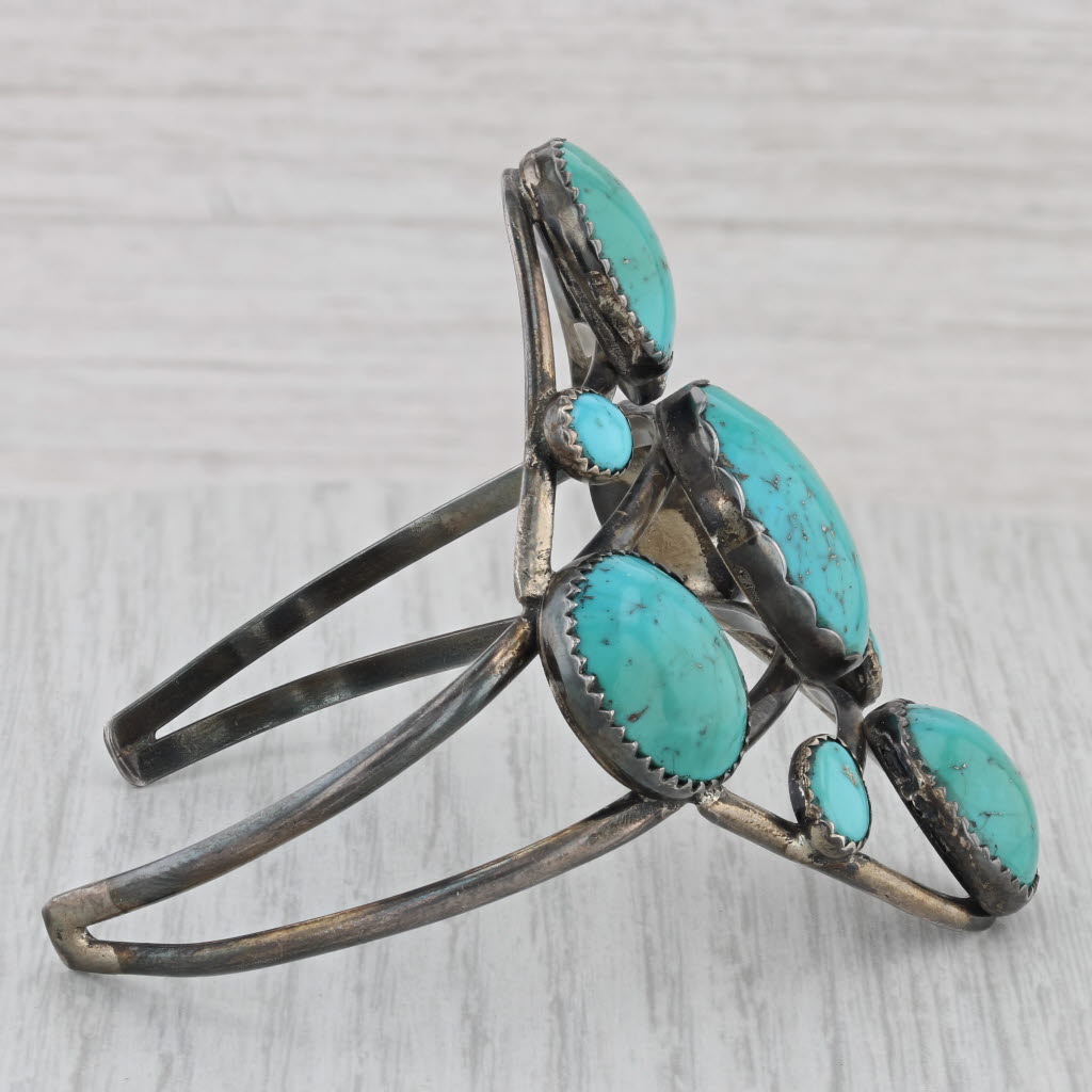 Gray Native American Turquoise Cuff Bracelet Vintage Sterling Silver 6.5" Statement