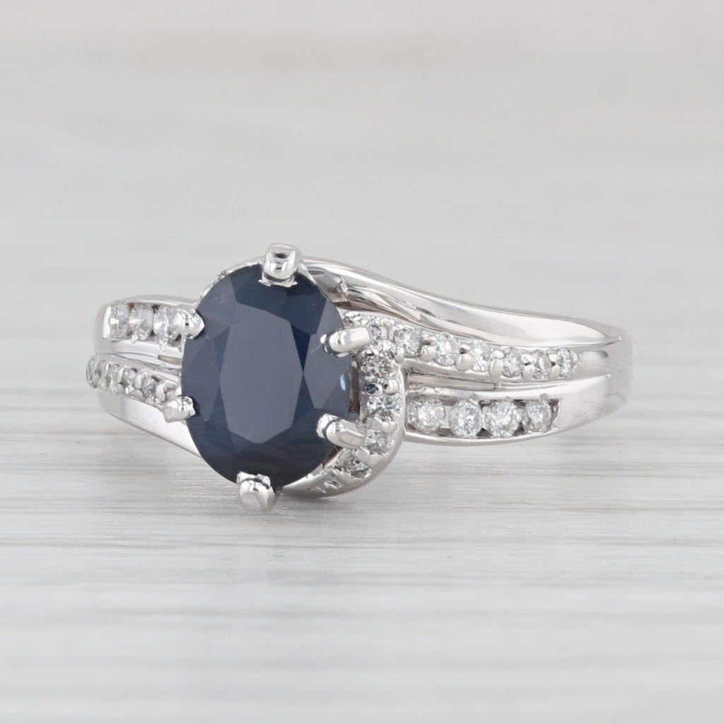 Light Gray 1.48ctw Oval Blue Sapphire Diamond Ring 14k White Gold Size 7 Engagement