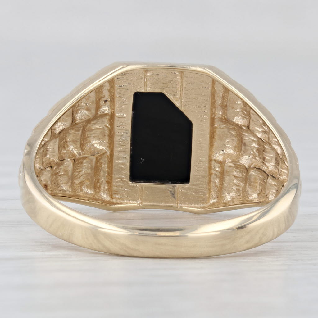 Men's Onyx Ring 10k Yellow Gold Size 10.5 Diamond Accent