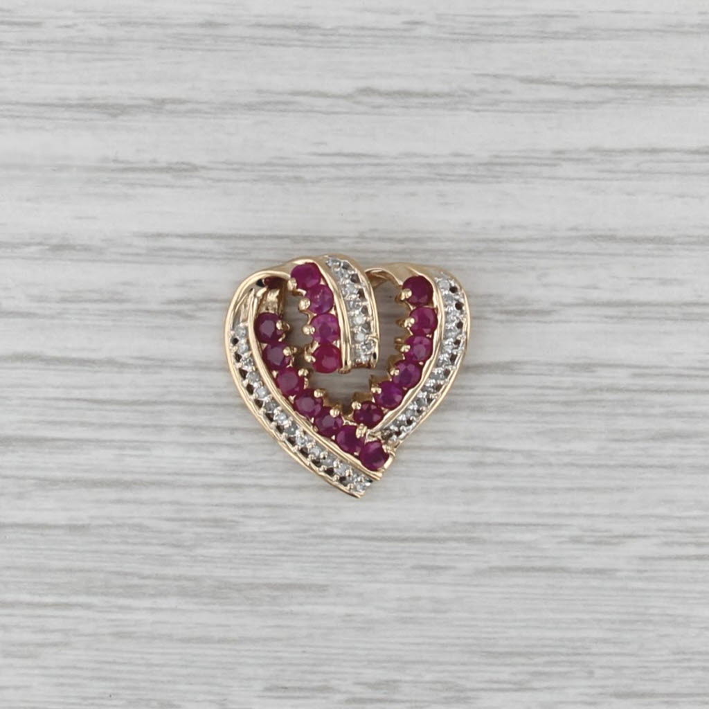 1.50ctw Pink Sapphire Diamond Open Heart Pendant 14k Yellow Gold