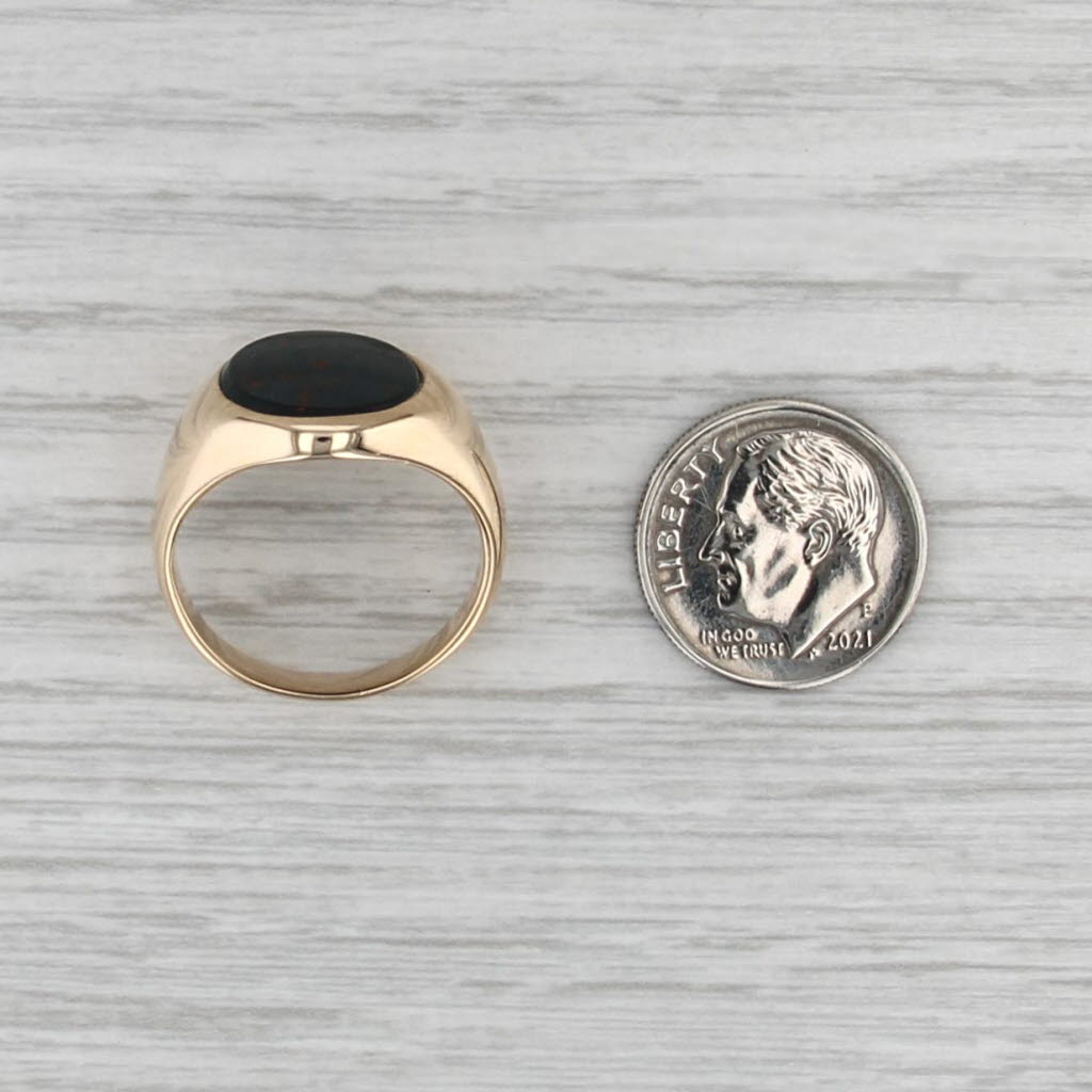 Vintage Bloodstone Chalcedony Signet Ring 10k Yellow Gold Size 7.5