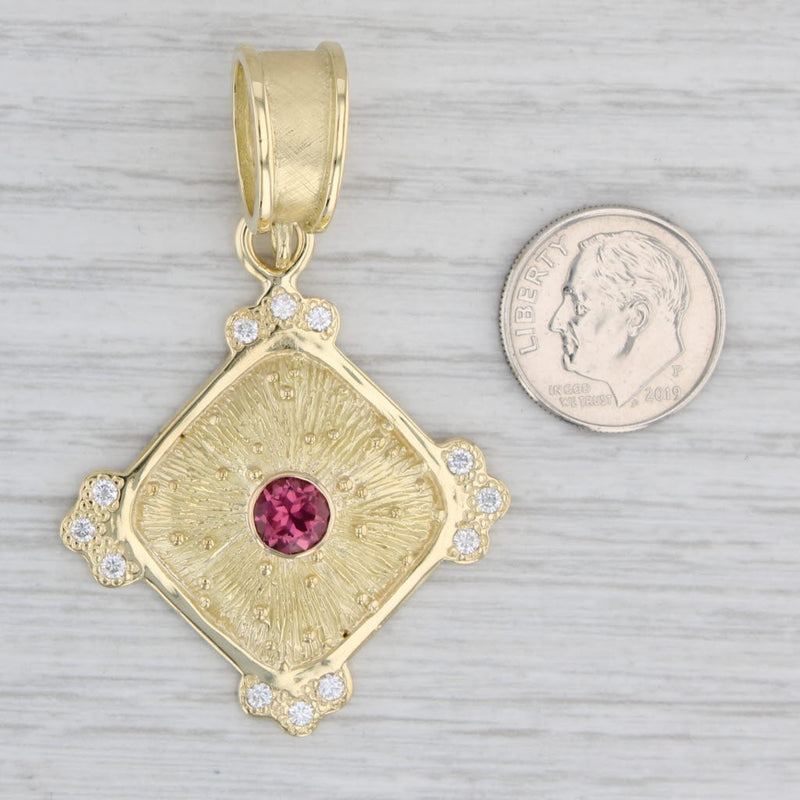 Gray 1.33ctw Pink Tourmaline Diamond Pendant 18k Gold Enhancer Custom Artisan Signed