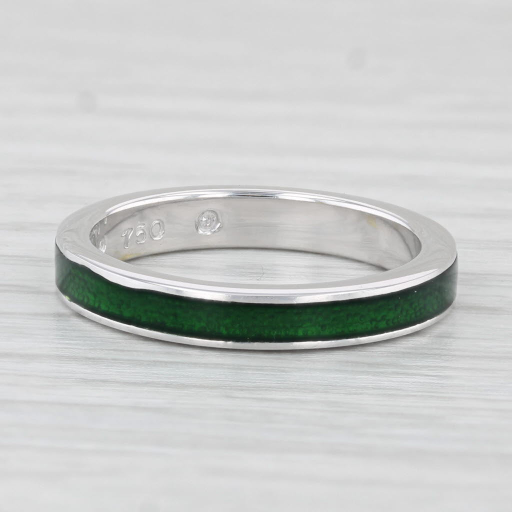 Light Gray Hidalgo Green Enamel Ring 18k White Gold Size 6.5 Stackable Band