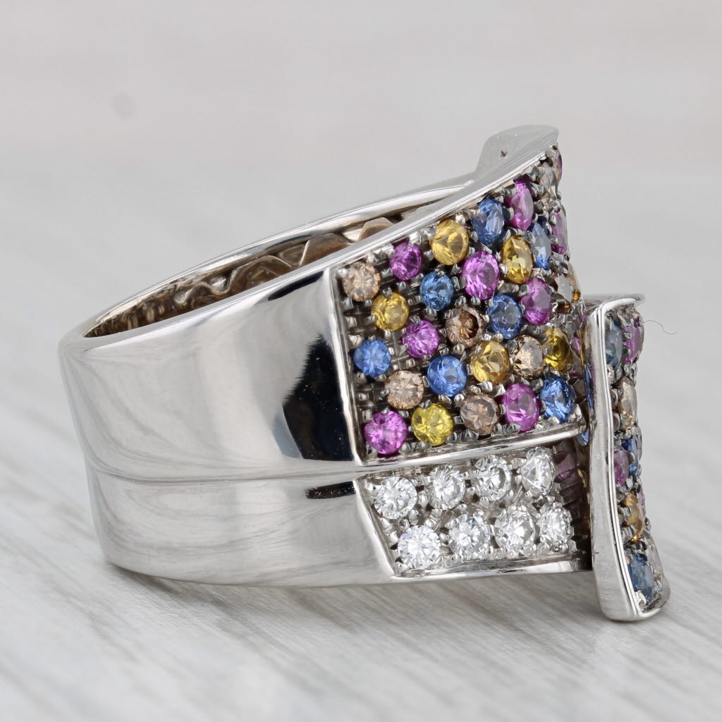 Gray Leo Pizzo 3.02ctw Diamond Multicolor Sapphire Bypass Ring 18k White Gold Sz 7.25