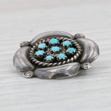 Light Gray Native American Turquoise Flower Brooch Sterling Silver Vintage Zuni Pin