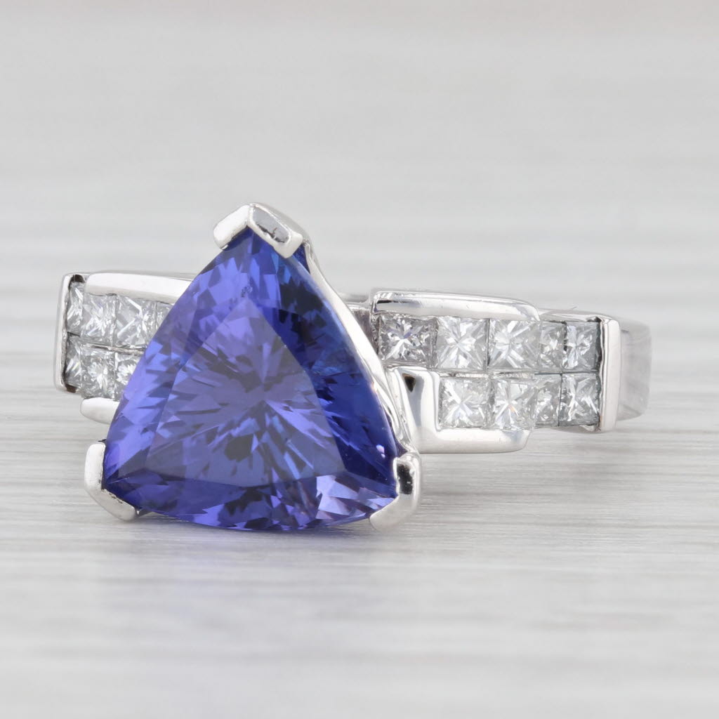 Light Gray 5.45ctw Trillion Tanzanite Diamond Ring 18k White Gold Size 7