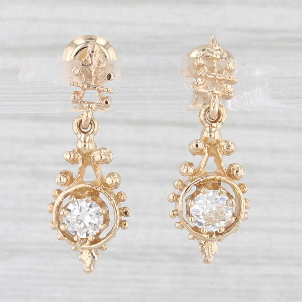 Light Gray 0.59ctw Diamond Dangle Earrings 14k Yellow Gold Pierced Drops