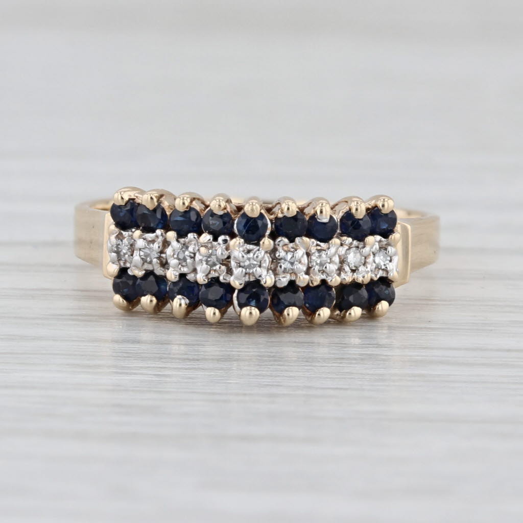0.20ctw Blue Sapphire Diamond Rooftop Ring 10k Yellow Gold Size 8 Stackable