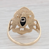 Vintage Black Onyx Diamond 10K Yellow Gold Size 4.5 Ring Ornate Floral Openwork